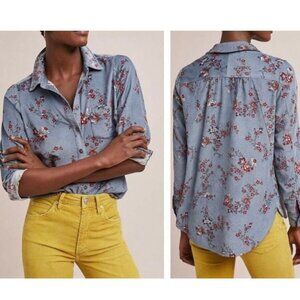 Anthropologie Building 18 Womens 4 Floral Corduroy Button Up Shirt Top